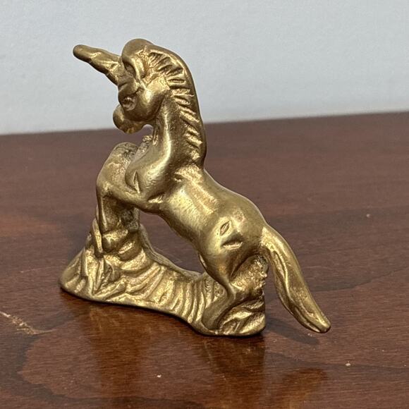 Vintage Solid Brass Unicorn Figurine Miniature Mythical Celestial Decor 2.25” - Picture 5 of 6